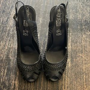 Cathy Jean, black, partial leather heels.